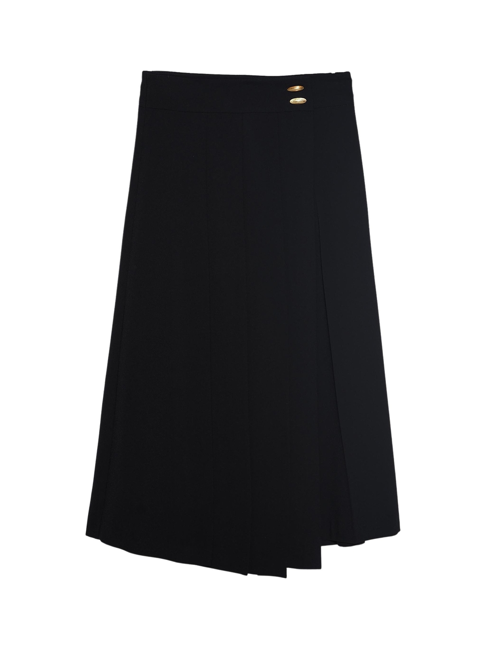 Zara Black Asymmetrical Midi Skirt with Gold Button Accents